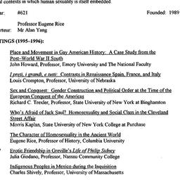 Schedules, Homosexualities,...