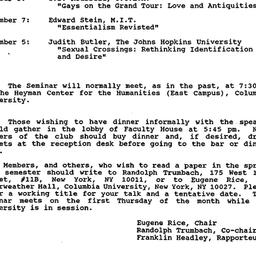 Schedules, Homosexualities,...