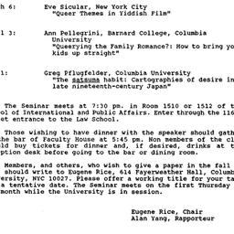 Schedules, Homosexualities,...
