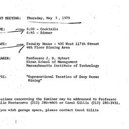 Announcements, 1979-05-03. ...