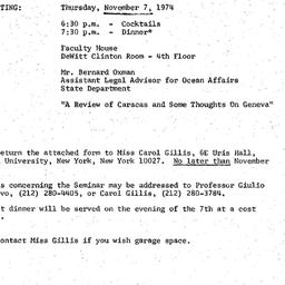 Announcements, 1974-11-07. ...
