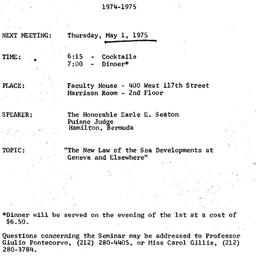 Announcements, 1975-05-01. ...