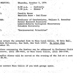 Announcements, 1974-10-06. ...