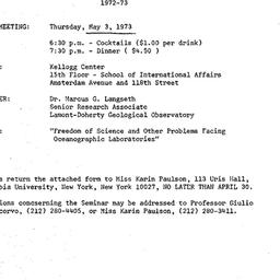 Announcements, 1973-05-03. ...