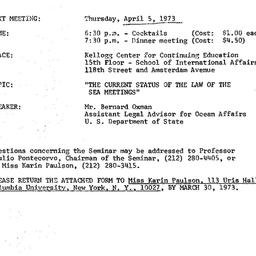 Announcements, 1973-04-05. ...