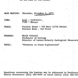 Announcements, 1977-11-03. ...