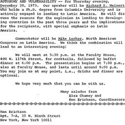 Announcements, 1973-12-20. ...