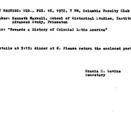 Announcements, 1972-02-16. ...
