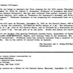Announcements, 1974-09-19. ...