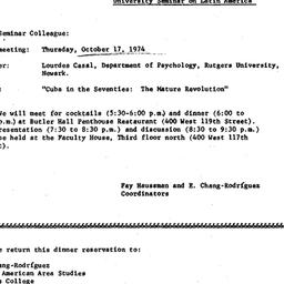 Announcements, 1974-10-17. ...