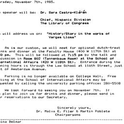 Announcements, 1985-11-07. ...