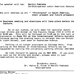 Announcements, 1986-05-08. ...