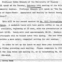 Announcements, 1973-02-12. ...