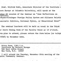 Announcements, 1973-11-20. ...
