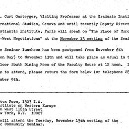 Announcements, 1973-11-13. ...
