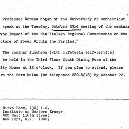 Announcements, 1973-10-23. ...