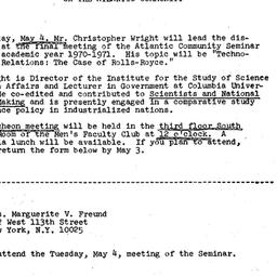 Announcements, 1971-04-20. ...
