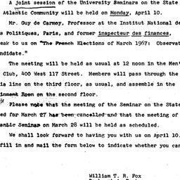 Announcements, 1967-03-21. ...