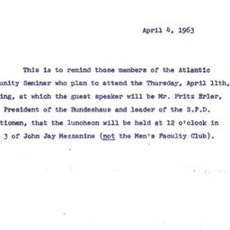 Announcements, 1963-04-04. ...