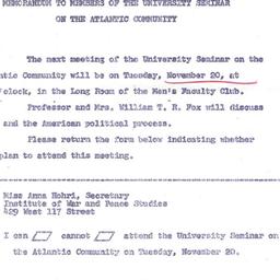 Announcements, 1962-11-07. ...
