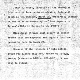 Announcements, 1973-03-20. ...