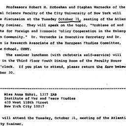 Announcements, 1972-10-17. ...