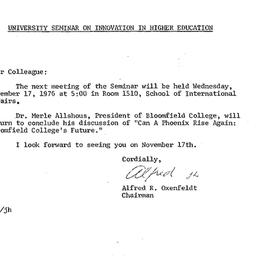 Announcements, 1976-11-08. ...