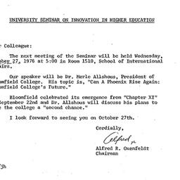 Announcements, 1976-10-13. ...