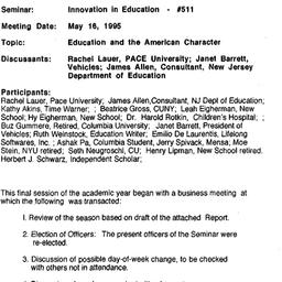 Minutes, 1995-05-16. Innova...