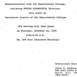 Announcements, 1970-11-12. ...