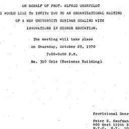 Announcements, 1970-10-29. ...