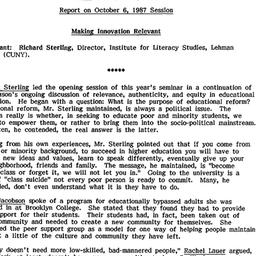 Minutes, 1987-10-06. Innova...