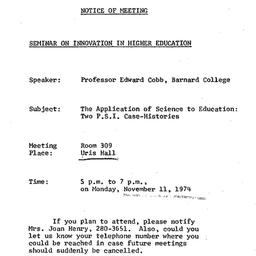 Announcements, 1974-10-23. ...