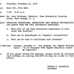 Announcements, 1972-11-16. ...