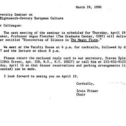 Announcements, 1990-03-19. ...
