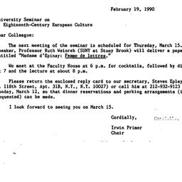 Announcements, 1990-02-19. ...