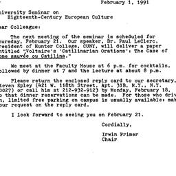 Announcements, 1991-02-01. ...