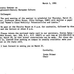 Announcements, 1991-03-01. ...