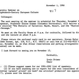 Announcements, 1990-11-01. ...