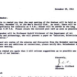 Announcements, 1963-11-29. ...