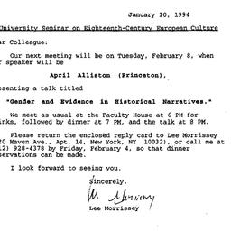 Announcements, 1994-01-10. ...