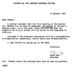 Announcements, 1965-10-13. ...