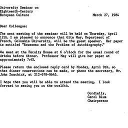 Announcements, 1984-03-27. ...