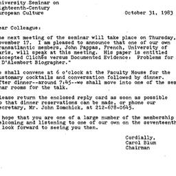 Announcements, 1983-10-31. ...
