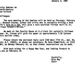 Announcements, 1987-01-02. ...
