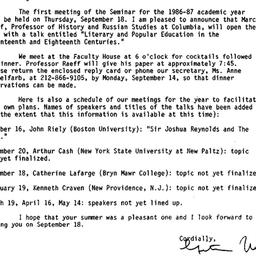 Announcements, 1986-09-18. ...