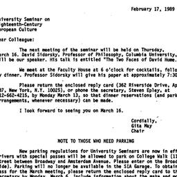 Announcements, 1989-02-17. ...