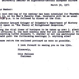 Announcements, 1971-03-30. ...