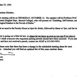 Announcements, 1995-09-27. ...