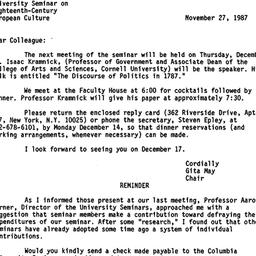 Announcements, 1987-11-27. ...